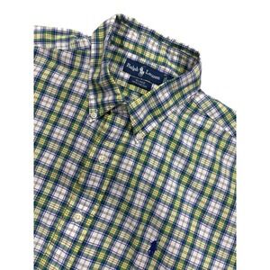 Ralph Lauren Blake Men XL Plaid Short Sleeve Button Down Shirt Green Blue Yellow